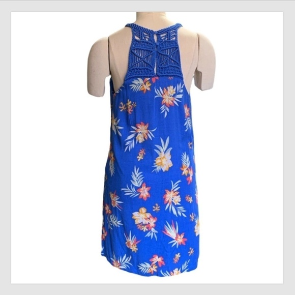 Skies Are Blue Tropical Beach Floral Crochet Racerback Lined Dress Sz M #252F - Picture 3 of 7